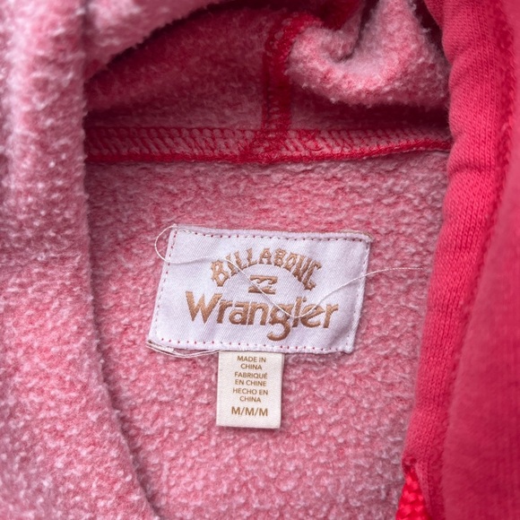 Women's Billabong x Wrangler Hoodie Red Solid Spell-Out M Surf Beach Outdoor - Picture 3 of 13
